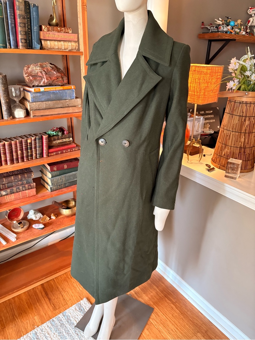 Nine West Olive Green Double-Breasted Pea Coat